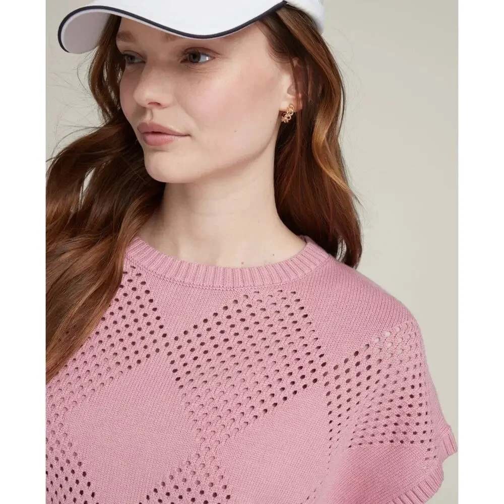 Wilson Golf Sweater Vest Women Large Pink Argyle Pointelle Retro Vintage Preppy - Picture 4 of 12